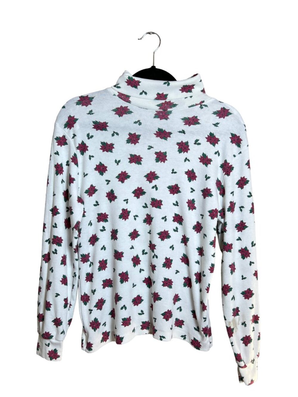 Sports Accent Vintage Poinsettia Mock Neck Top Medium